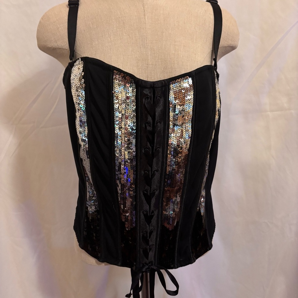 Sequin Embellished Black Corset Top Cacique  22/24 nwt